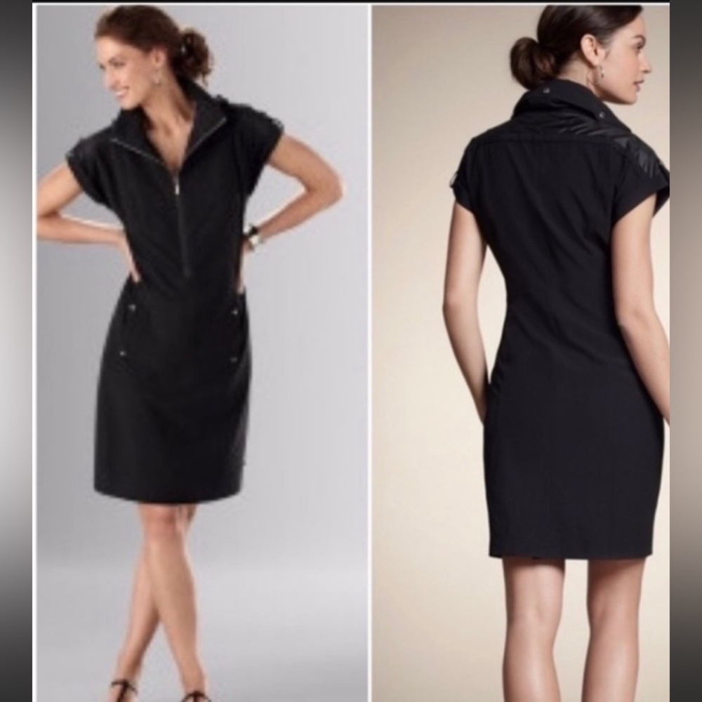Chico’s Zenergy short sleeve black dress with tuckable hood